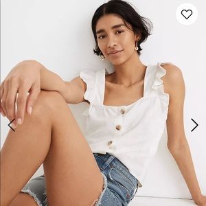 Madewell Linen-Blend RuffleStrap ButtonUp Tank Top